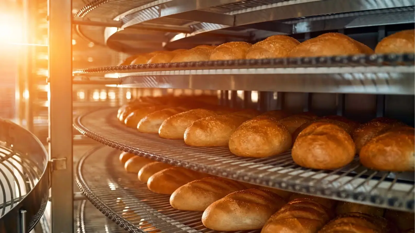 Broden op een spiraalband in een bakkerijoven